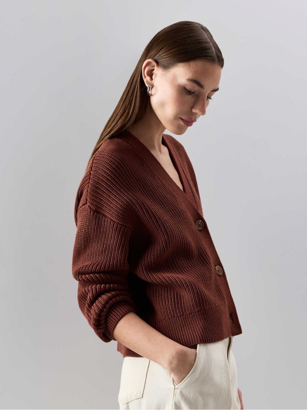 Quince 100% organic cotton fisherman knit boxy cardigan